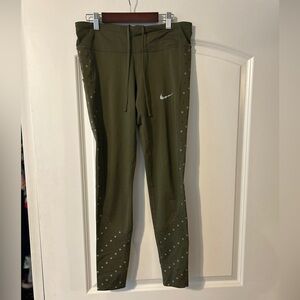 Nike olive green size medium running or workout leggings with drawstring
